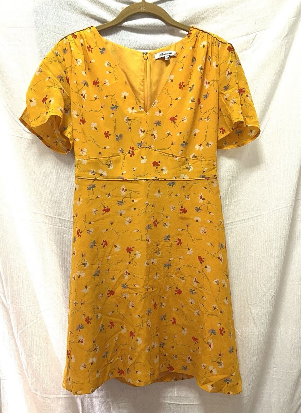 Madewell Mini Dress Womens 0 Yellow Floral V Neck Summery Sun Sunny Cottagecore